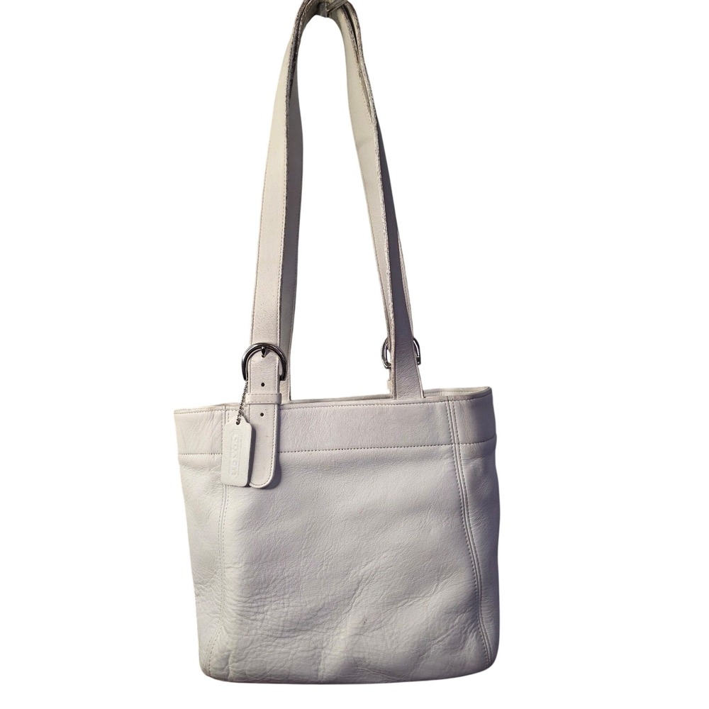 Coach White Leather Shoulder Bag | Adjustable Buckle Strap | Raw Suede 4147